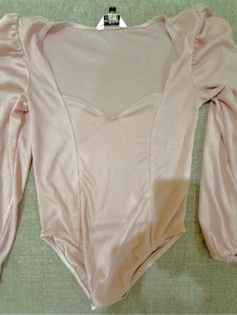 Miss Selfridge Pale Pink Ribbed Puff-Sleeve Bodysuit